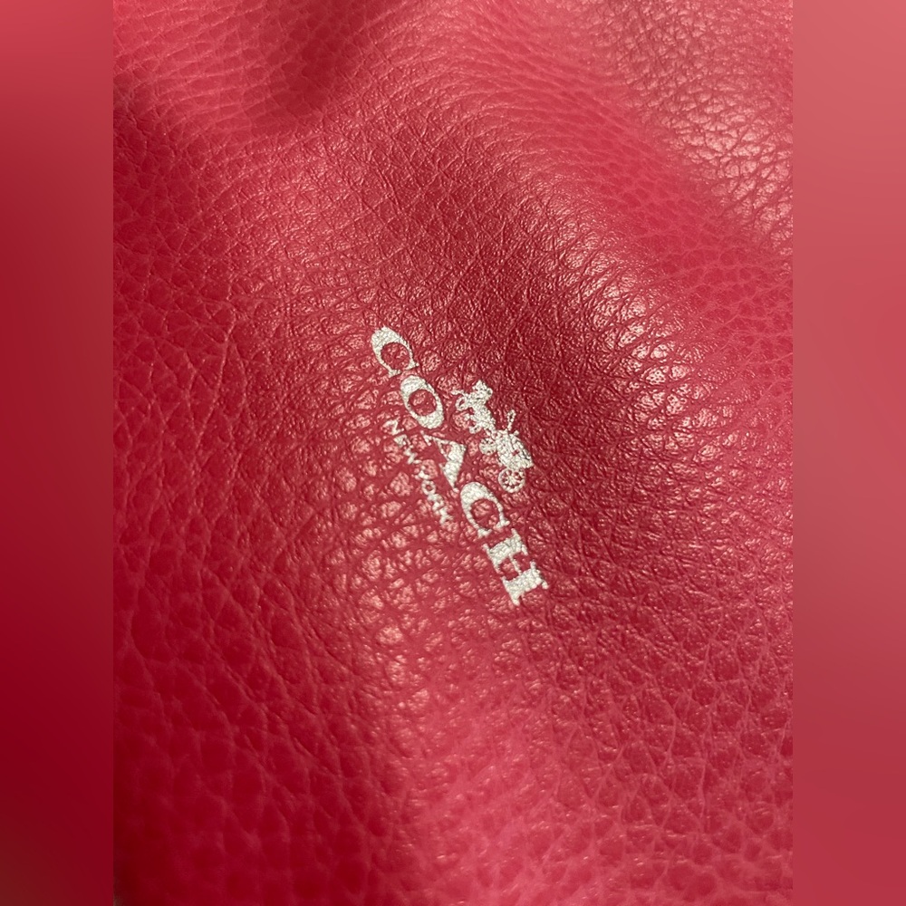 Coach Derby Tote F58660 Strawberry Red Pebbled Leather Large Shoulder Bag - Picture 11 of 14